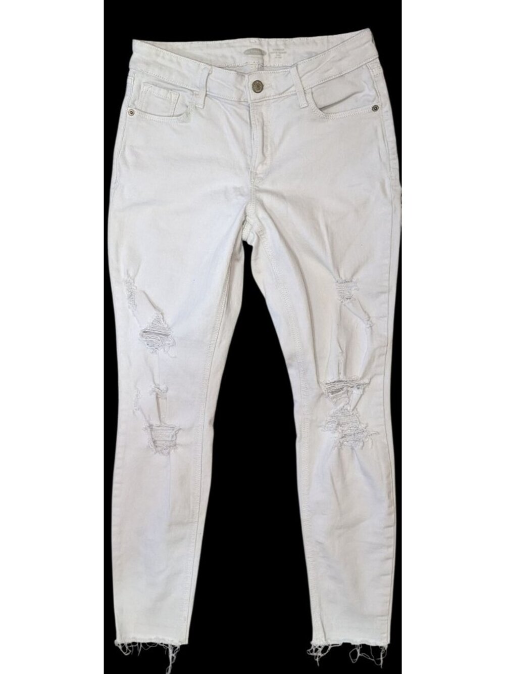 Old Navy Rockstar Super Skinny Distressed White Jeans Size 4 With Raw Hem & Ripp